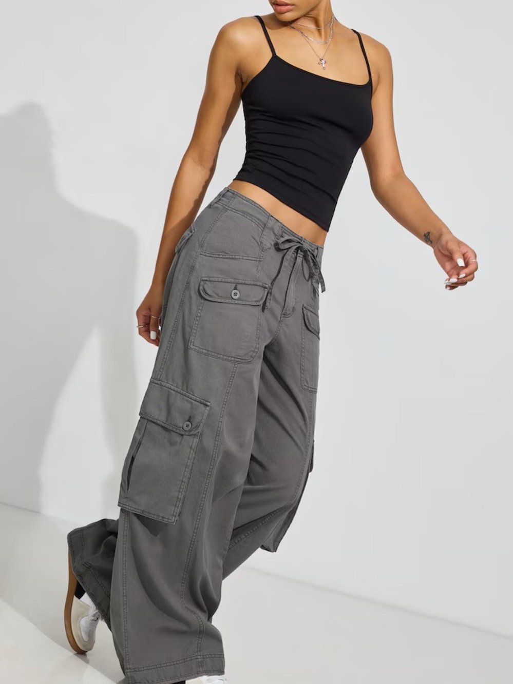 Garage Gray Wide-Leg Cargo Trousers